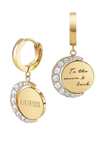 Guess Kruhové pozlacené náušnice s přívěsky Moon Phases JUBE01192JWYG
