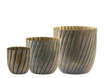 3ks bronzový kovový antik obal na květináč Planter Grooves - Ø 15*16cm 65073613 (65736-13)