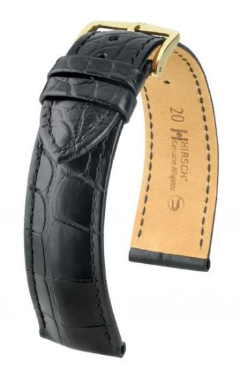 Řemínek Hirsch Genuine 1 alligator - černý, mat - M - řemínek 12 mm (spona 10 mm)