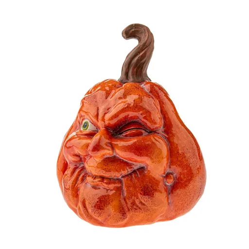 Podzimní dekorace Dýně s tváří, 13 x 16 cm, oranžová, keramika