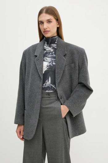 Vlněné sako Remain Heavy Wool Blazer šedá barva, jednořadá, hladká, 501887514