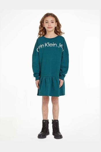 Dětské bavlněné šaty Calvin Klein Jeans zelená barva, mini