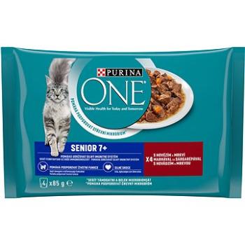 Purina ONE Senior 7+ minifiletky s hovězím a mrkví ve šťávě 4 × 85 g (7613287367259)