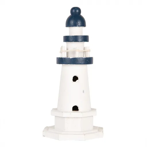Bílo-modrá dřevěná dekorace maják Lighthouse Nautic - Ø 9*17 cm 6H2407