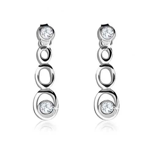 Stříbrné náušnice 925, tři kontury oválů, dva kulaté čiré zirkony