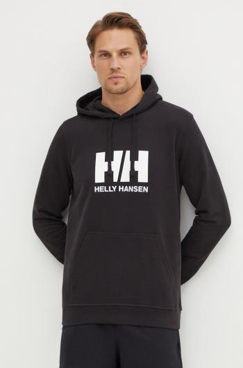 Bavlněná mikina Helly Hansen HH LOGO HOODIE pánská, černá barva, s kapucí, s aplikací, 33977