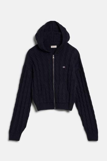 KARDIGAN GANT SHIELD CROPPED CABLE ZIP HOODIE EVENING BLUE