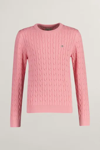 SVETR GANT SHIELD COTTON CABLE C-NECK GERANIUM PINK
