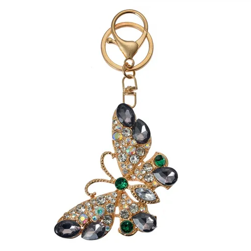 Zlatý kovový přívěšek na klíče s kamínky motýl - 5*1*8 cm JZKC0191