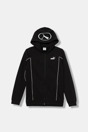 Detská mikina Puma PUMA SPORT Full-Zip Hoodie FL B čierna farba, s kapucňou, s nášivkou, 688858