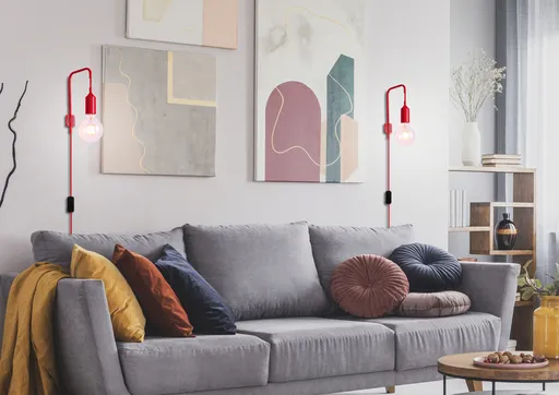 Červená nástěnná lampa + kabelová lampa Laren Ledea