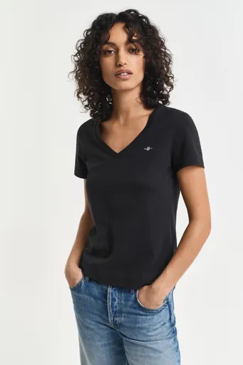 TRIČKO GANT REG SHIELD SS V-NECK T-SHIRT BLACK