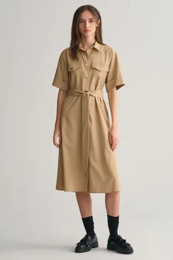 ŠATY GANT REG UTILITY SS SHIRT DRESS DARK KHAKI