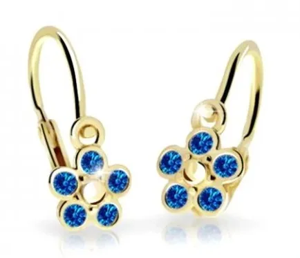 Cutie Jewellery Dětské kytičkové náušnice ze žlutého zlata C2744-10-X-1 modrá
