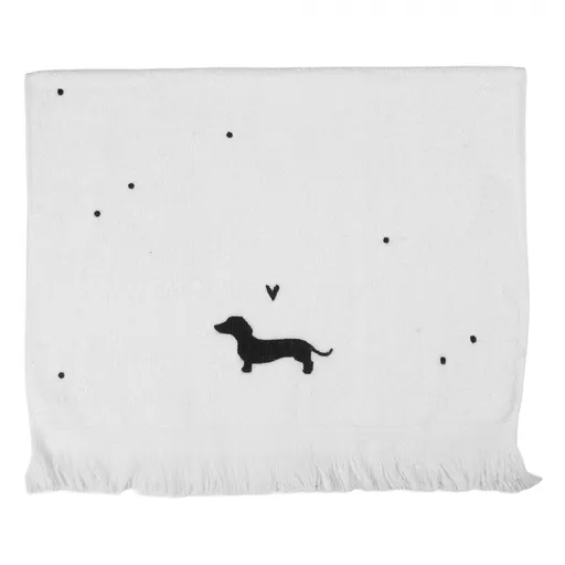 Bílý kuchyňský froté ručník s jezevčíkem a srdíčkem Dog