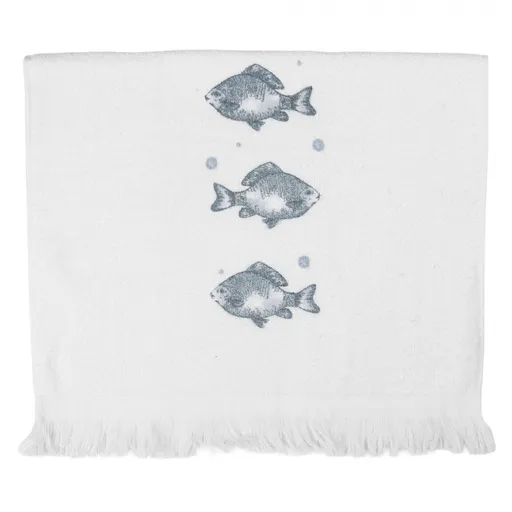 Bílý kuchyňský froté ručník s rybkami Fishes - 40*66 cm CT034