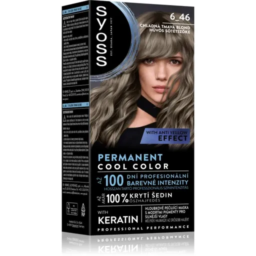 Syoss Permanent Cool Color permanentní barva na vlasy s chladným podtónem odstín 6_46 Chladná tmavá blond 1 ks