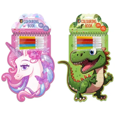 Kniha omalovánek ve tvaru jednorožce/krokodýla + 4 fixy