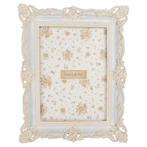 Modrý pastelový fotorámeček s béžovým zdobením - 18*3*23 cm / 13*18 cm Clayre & Eef