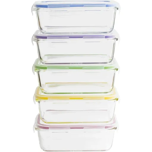 Box na potraviny PKV-5SRB 850 ml, sada 5 ks, sklo / plast, Pebbly