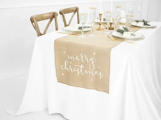 PartyDeco Vánoční běhoun na stůl - juta 50x250cm
