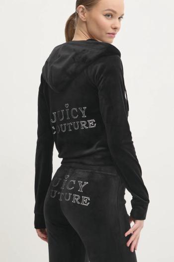 Velurová mikina Juicy Couture REGAL MADISON HOODIE černá barva, s kapucí, JCBAS224828