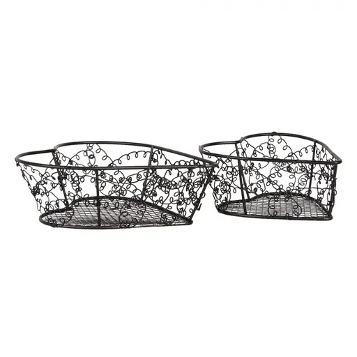2ks drátěný dekorační košík Romance Heart - 16*16*5 / 12*12*5 cm 6Y5714