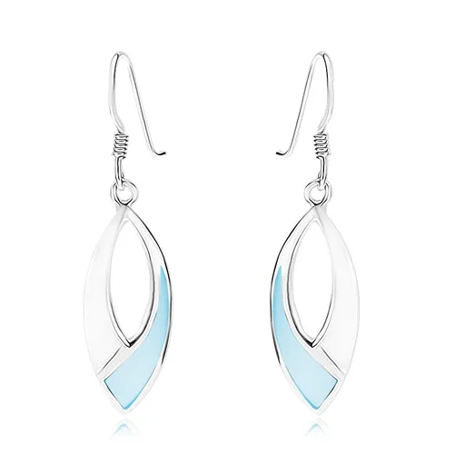 Náušnice, stříbro 925, souměrné zrnko s výřezem, modrá perleť, afro háček