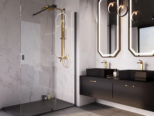 BESCO Walk-in sprchový kout VAYO BLACK Barva rámu Černá, Rozměr A 110, Rozměr C 200, Směr zavírání Univerzální Levé / Pravé, Výplň Čiré bezpečnostní sklo 8 mm BCVAYO110BC