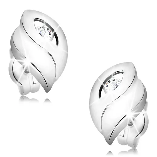 Náušnice z bílého 14K zlata - dvě slzičky a výřez se zirkonem, puzetky