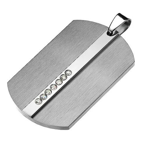 Ocelový přívěsek, dog tag stříbrné barvy, zirkonová linie na vyvýšeném pásu
