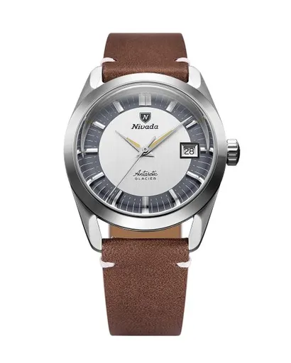 Nivada Grenchen Antarctic Glacier 35 mm - Brown Leather White Stitching