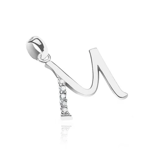 Stříbrný přívěsek 925 - písmeno M, zirkonová nožička