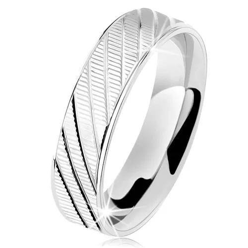 Stříbrný prsten 925, vroubkovaný povrch, lesklé okraje a šikmé zářezy - Velikost: 59