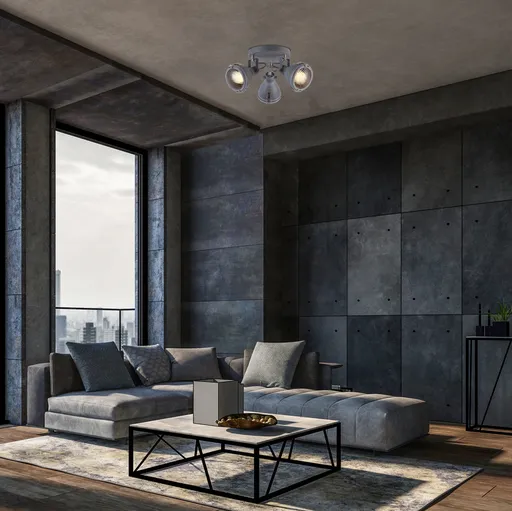 Šedá stropní lampa, nastavitelná, 3xE14, Crodo