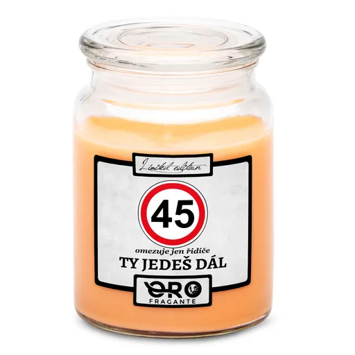 Svíčka Ty jedeš dál – výběr věku (věk: 45, Vůně svíčky: Tropické ovoce)