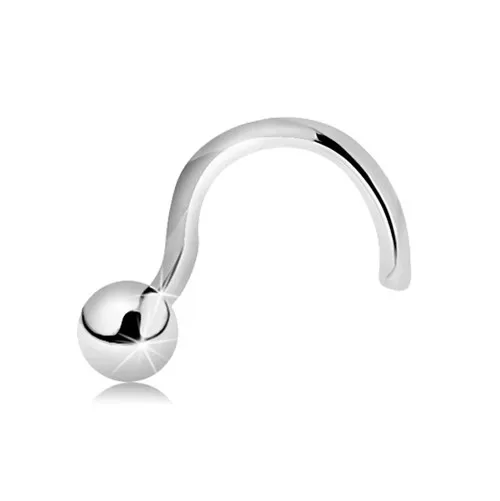 Zlatý zahnutý piercing do nosu 585 - lesklá kulička, bílé zlato, 2,5 mm