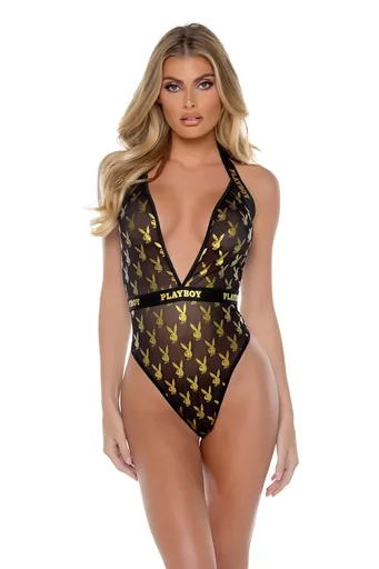 Černo-zlaté body Playboy Foiled Bunny