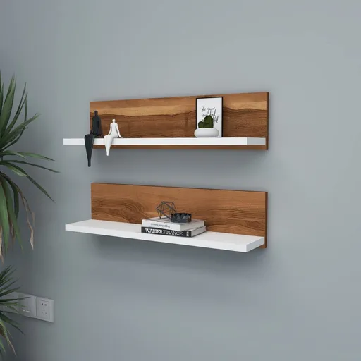Nástěnná police Shelf - Walnut, White