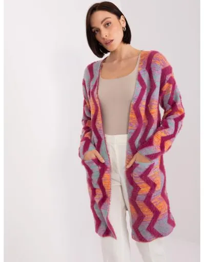 Fuchsiový vzorovaný kardigan s kapsami