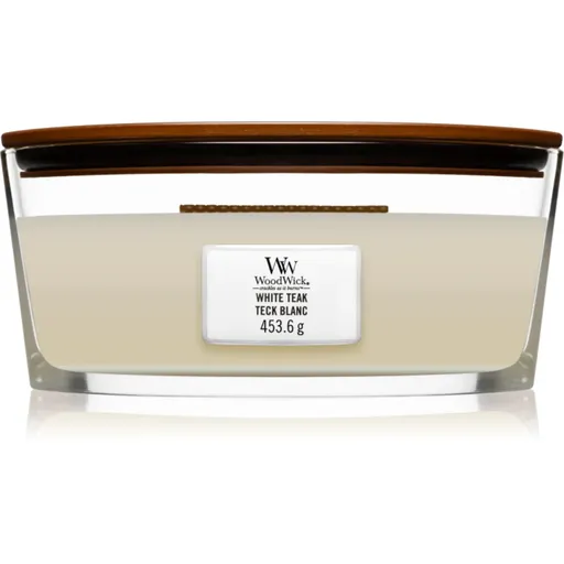 Woodwick White Teak vonná svíčka s dřevěným knotem (hearthwick) 453.6 g