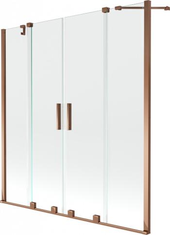 MEXEN/S Velar Duo Dvoukřídlá posuvná vanová zástěna 140 x 150 cm, transparent, růžové zlato 896-140-000-02-60