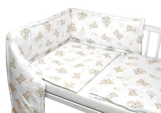 Baby Nellys Sada do postýlky Mantinel s povlečením, 3D sada - Malý Medvídek, bílá/béžová