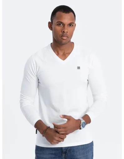 Pánské tričko s dlouhým rukávem V-NECK bílý