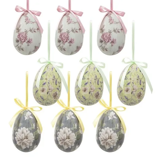9ks dekorace závěsné vajíčko s květy Spring Egg - Ø 5*7cm Clayre & Eef