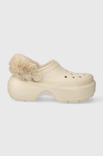 Pantofle Crocs Stomp Lined Clog dámské, béžová barva, na platformě, 208546