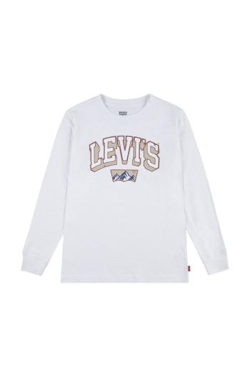 Dětské bavlněné tričko s dlouhým rukávem Levi's ACADEMIC ADVENTURER LS TEE bílá barva, s potiskem, 8EL440