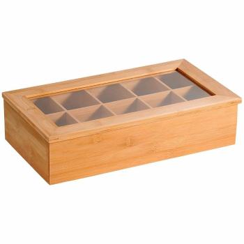 Kesper 58901 Organizér na čaje bambus, 10 přihrádek, 36 x 20 x 9 cm