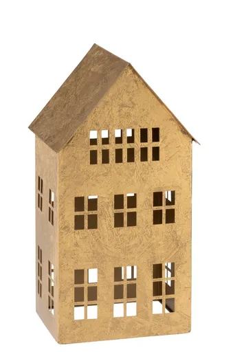 Zlatý antik kovový domek na svíčku - 19*17*37cm 5698