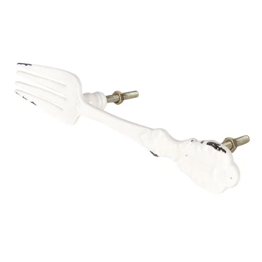 Bílá kovová úchytka ve tvaru vidličky - 17*6*3 cm 6Y3364